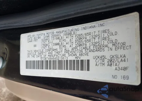 2004 Toyota Sequoia Limited V8 из США, поврежденный, VIN 5TDBT48A64S219813